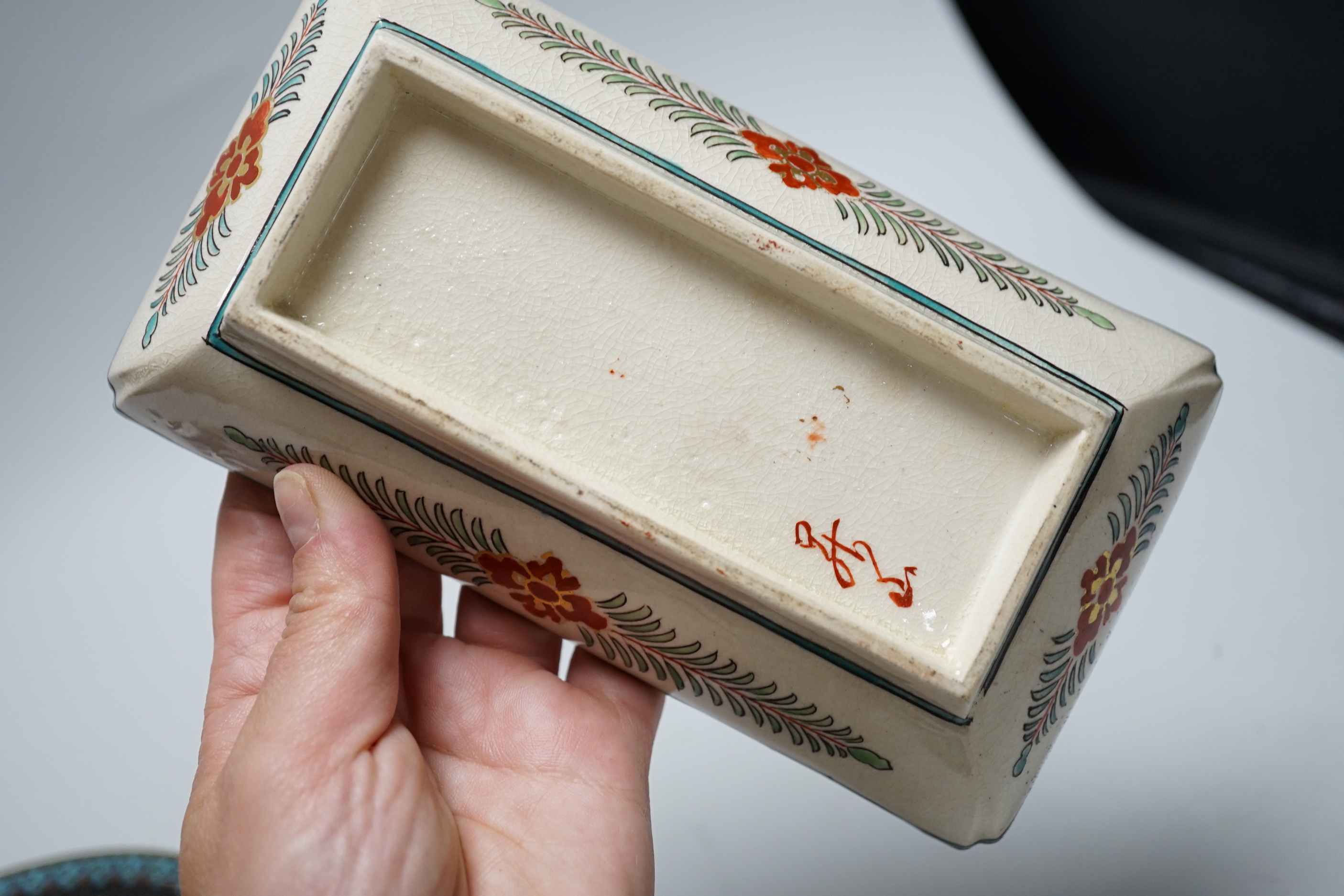 A Chinese cloisonné enamel ‘dragon’ dish, a Japanese Satsuma tray and other items